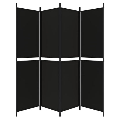 Divisorio a 4 Pannelli Nero 200x200 cm in Tessuto