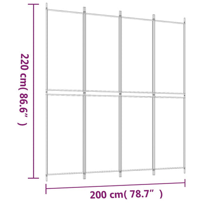 Divisorio a 4 Pannelli Bianco 200x220 cm Tessuto