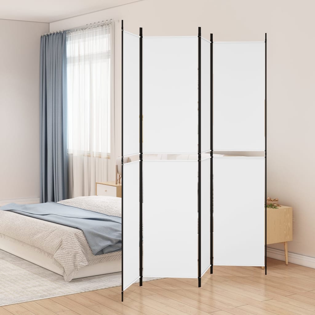 Divisorio a 4 Pannelli Bianco 200x220 cm Tessuto