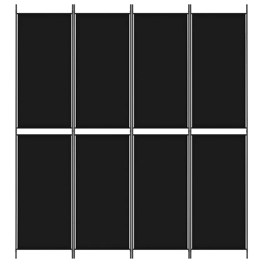 Divisorio a 4 Pannelli Nero 200x220 cm in Tessuto