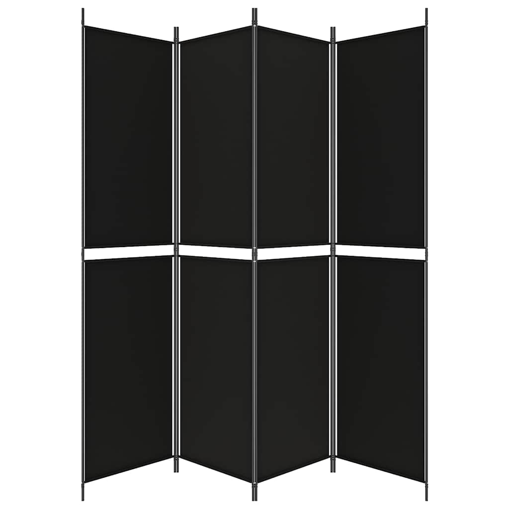 Divisorio a 4 Pannelli Nero 200x220 cm in Tessuto