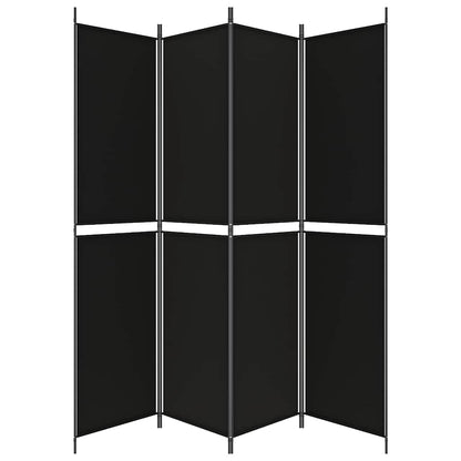 Divisorio a 4 Pannelli Nero 200x220 cm in Tessuto