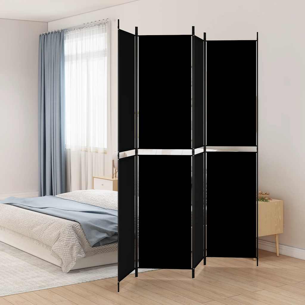 Divisorio a 4 Pannelli Nero 200x220 cm in Tessuto