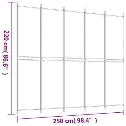 Divisorio a 5 Pannelli Bianco 250x220 cm Tessuto