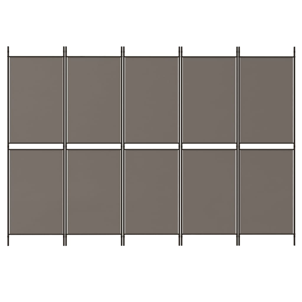 Divisorio a 5 Pannelli Antracite 250x220 cm Tessuto