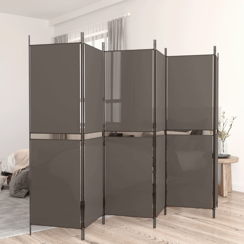 Divisorio a 6 Pannelli Antracite 300x220 cm Tessuto