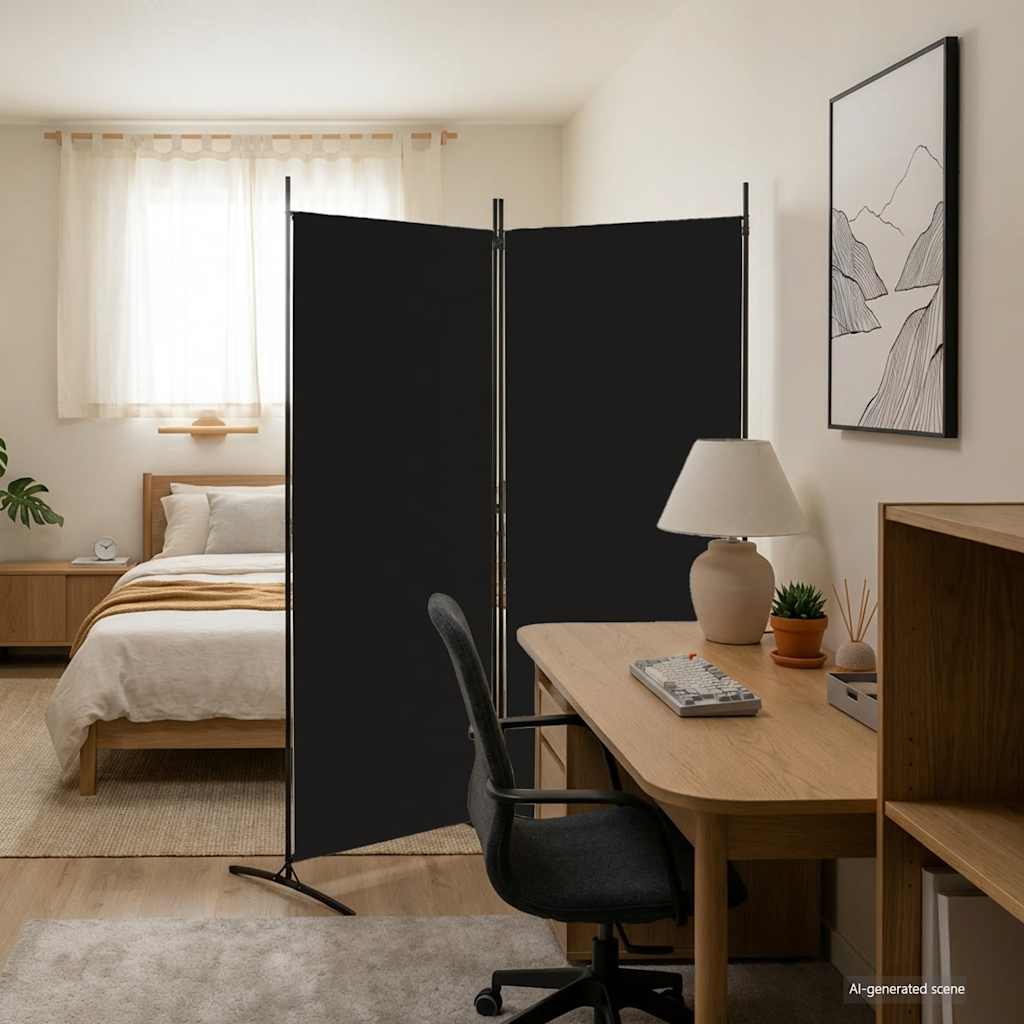 Divisorio a 2 Pannelli Nero 175x180 cm in Tessuto