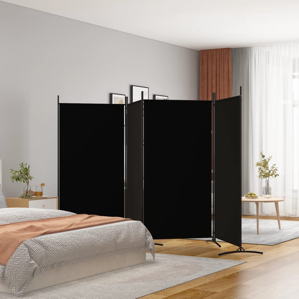 Divisorio a 4 Pannelli Nero 346x180 cm in Tessuto - homemem39