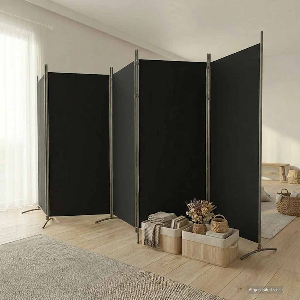 Divisorio a 5 Pannelli Nero 433x180 cm in Tessuto