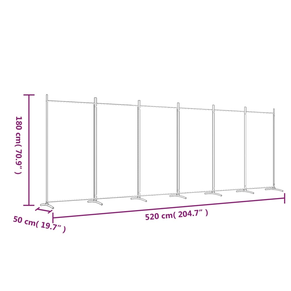 Divisorio a 6 Pannelli Bianco 520x180 cm Tessuto - homemem39