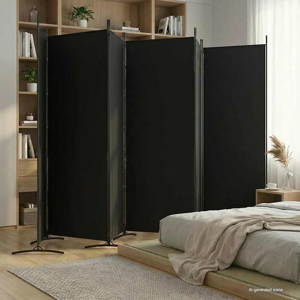 Divisorio a 6 Pannelli Nero 520x180 cm in Tessuto
