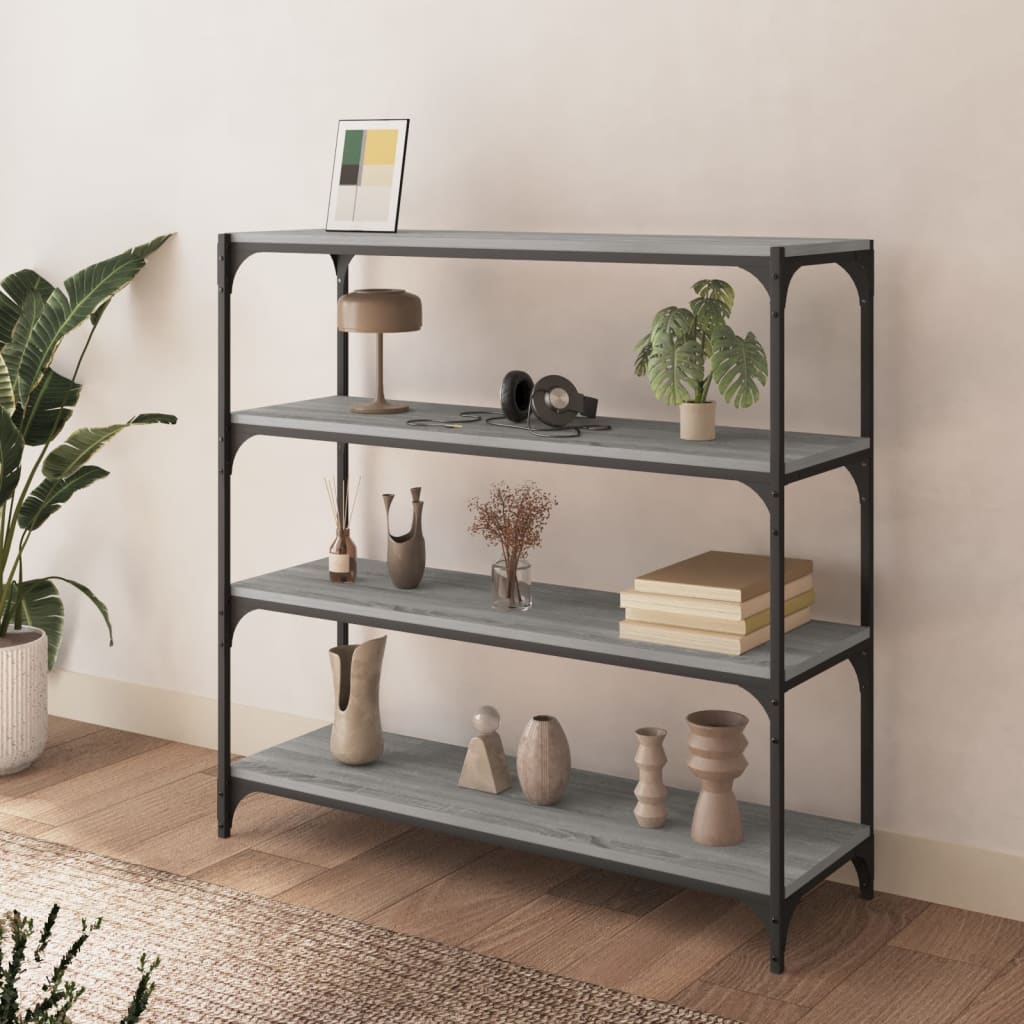 Libreria grigio sonoma 100x33x100cm Legno Multistrato e Acciaio