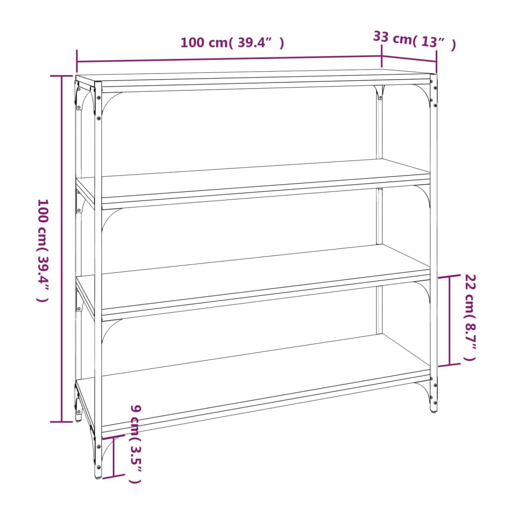 Libreria grigio sonoma 100x33x100cm Legno Multistrato e Acciaio | homemem39