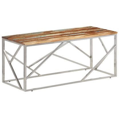Tavolino Salotto Argento in Acciaio Inox e Legno di Recupero | homemem39