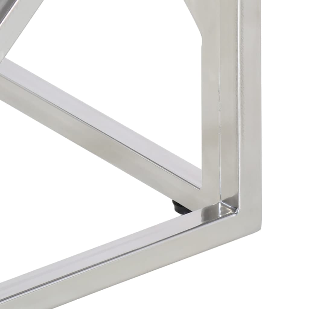 Tavolino Salotto Argento Acciaio Inox e Legno Massello Acacia