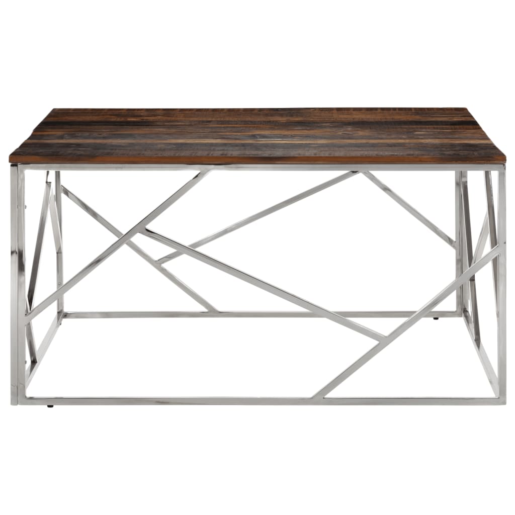 Tavolino Argento Acciaio Inox e Traverse Legno Massello | homemem39