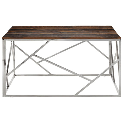 Tavolino Argento Acciaio Inox e Traverse Legno Massello | homemem39