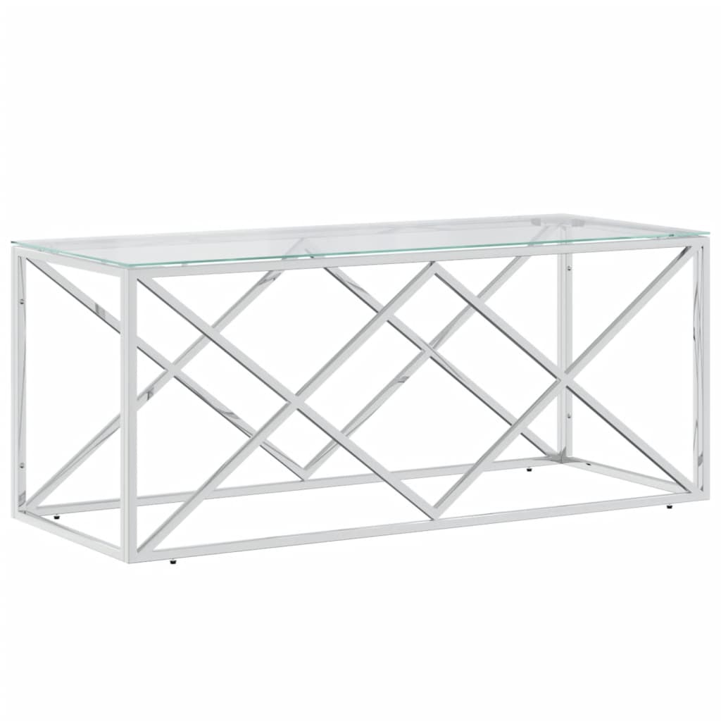 Tavolino da Salotto 110x45x45 cm in Acciaio Inox e Vetro | homemem39