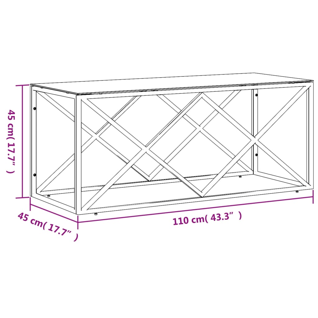 Tavolino da Salotto 110x45x45 cm in Acciaio Inox e Vetro | homemem39