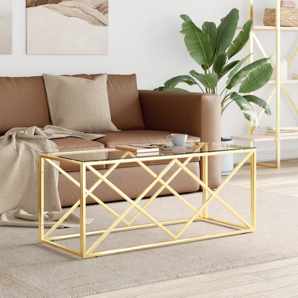 Tavolino da Salotto 110x45x45 cm in Acciaio Inox e Vetro | homemem39