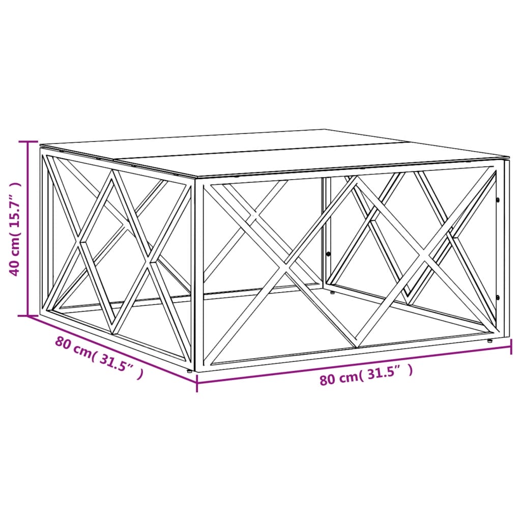 Tavolino da Salotto 80x80x40 cm in Acciaio Inox e Vetro | homemem39