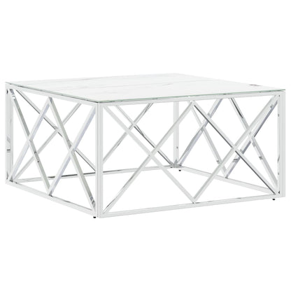 Tavolino da Salotto Argento 80x80x40 cm in Acciaio Inox e Vetro | homemem39