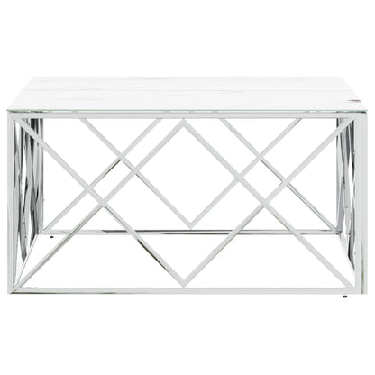 Tavolino da Salotto Argento 80x80x40 cm in Acciaio Inox e Vetro | homemem39