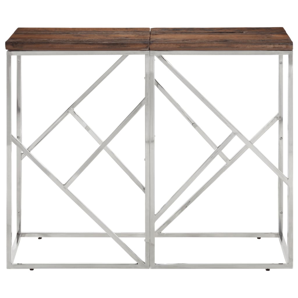 Tavolo Consolle Argento Acciaio Inox e Traverse Legno Massello | homemem39