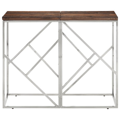 Tavolo Consolle Argento Acciaio Inox e Traverse Legno Massello | homemem39