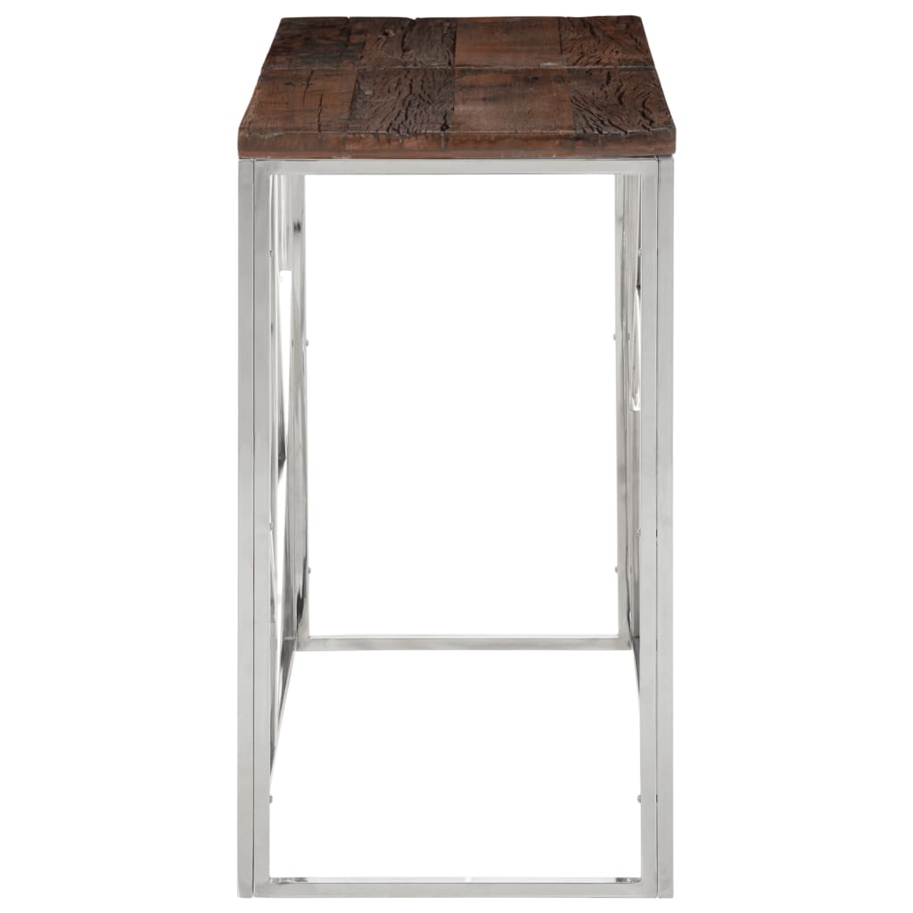 Tavolo Consolle Argento Acciaio Inox e Traverse Legno Massello | homemem39
