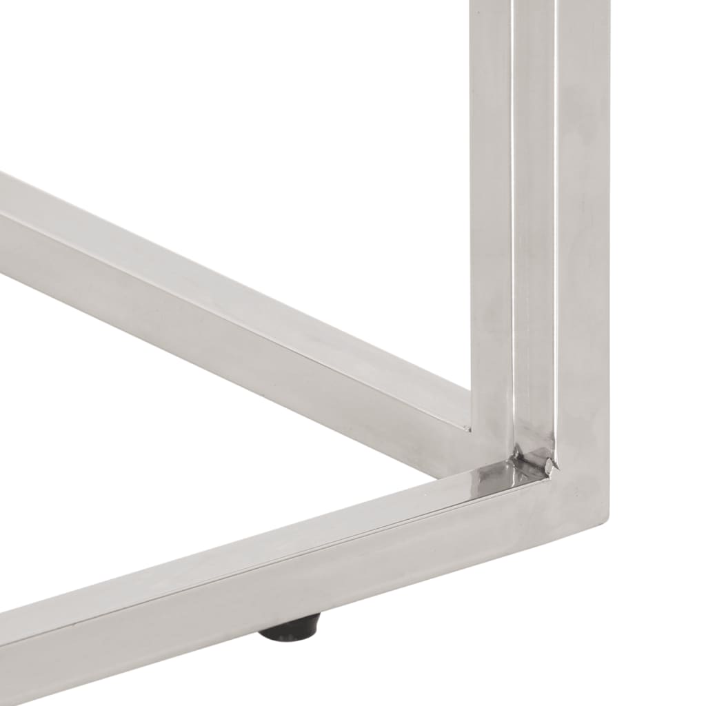 Tavolo Consolle Argento Acciaio Inox e Traverse Legno Massello - homemem39