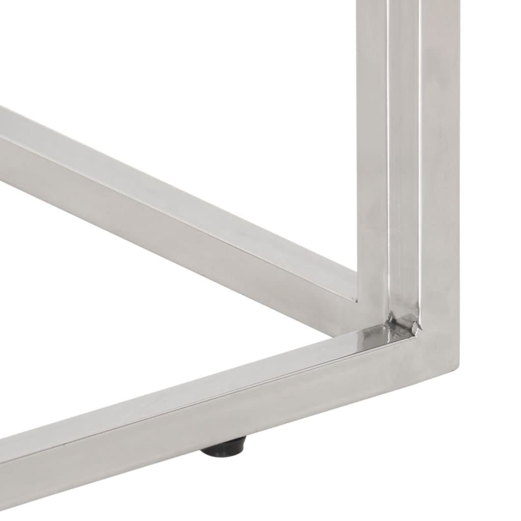 Tavolino Salotto Argento in Acciaio Inox e Legno di Recupero - homemem39