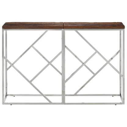 Tavolo Consolle Argento Acciaio Inox e Traverse Legno Massello - homemem39