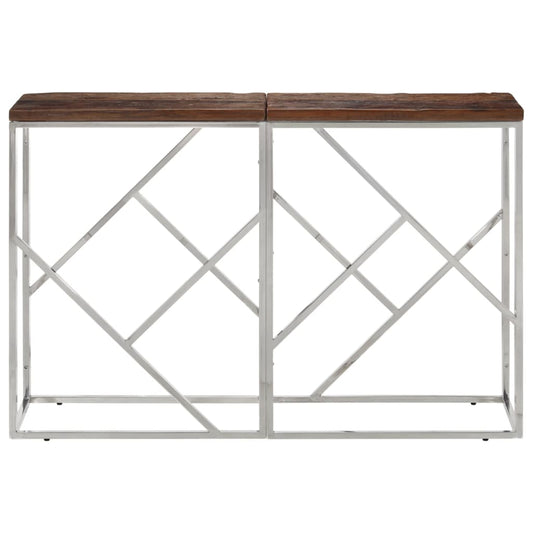 Tavolo Consolle Argento Acciaio Inox e Traverse Legno Massello - homemem39