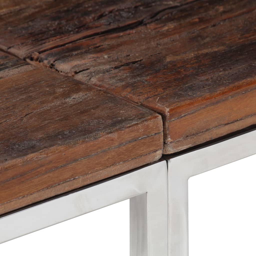 Tavolo Consolle Argento Acciaio Inox e Traverse Legno Massello - homemem39