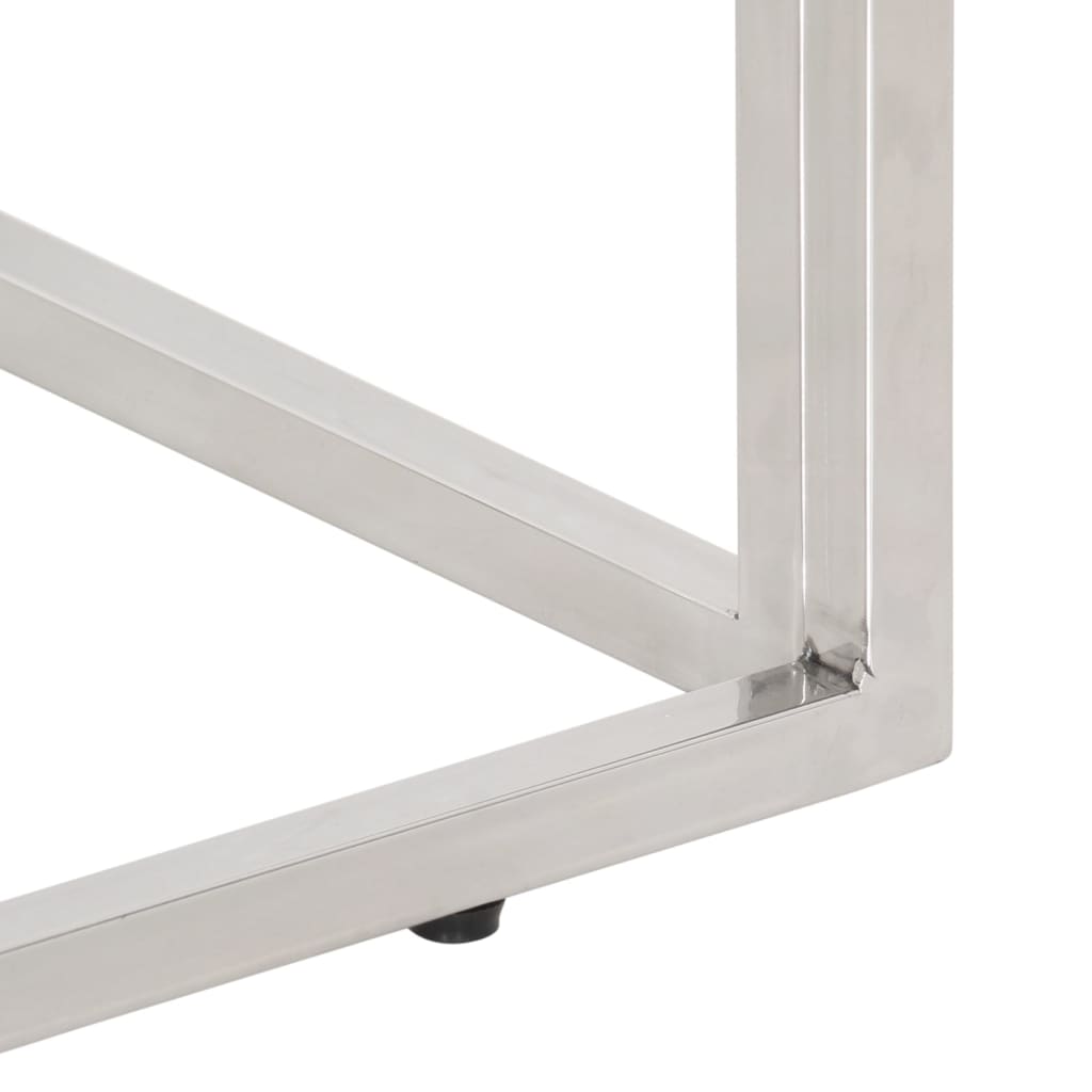 Tavolo Consolle Argento Acciaio Inox e Traverse Legno Massello - homemem39