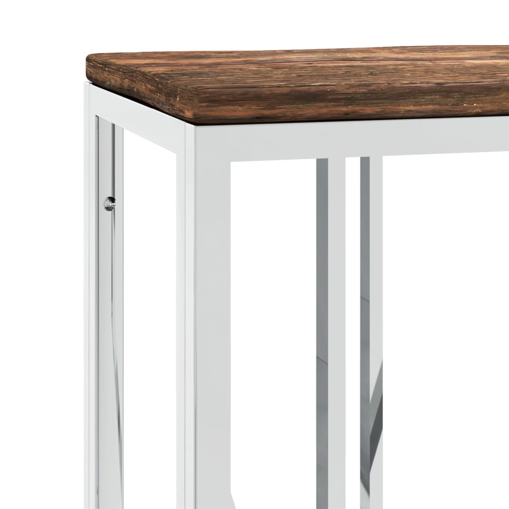 Tavolino Consolle in Acciaio Inox e Legno Massello di Recupero - homemem39