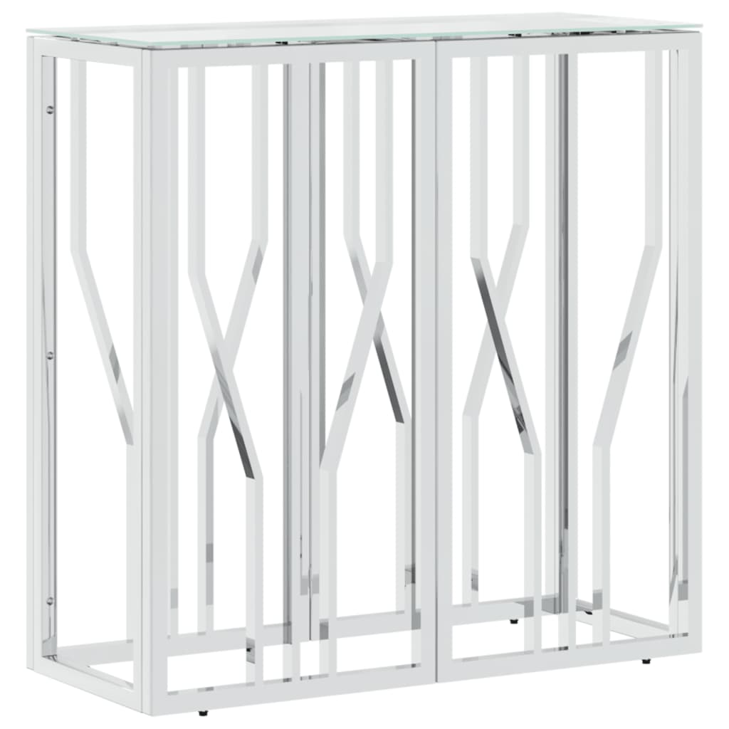 Tavolino Consolle 70x30x70 cm in Acciaio Inox e Vetro - homemem39