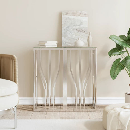 Tavolino Consolle 70x30x70 cm in Acciaio Inox e Vetro | homemem39