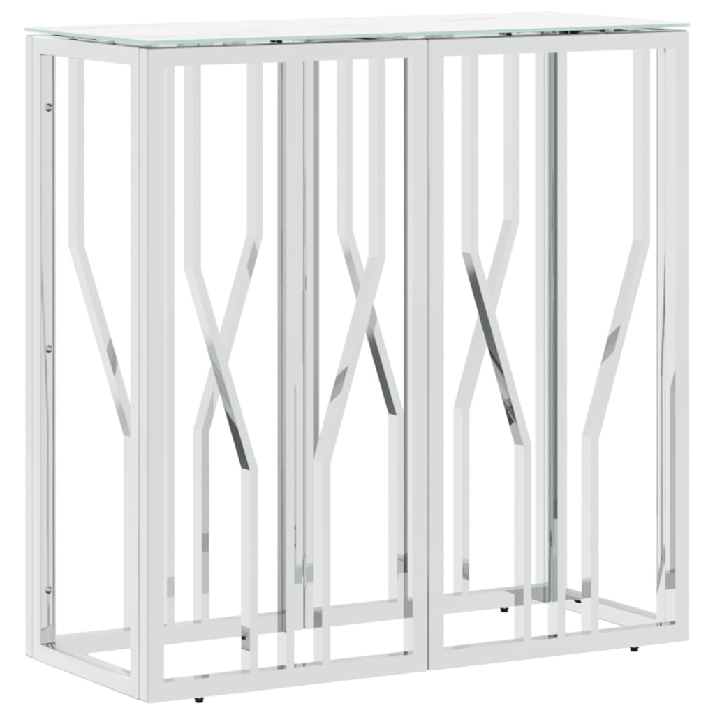 Tavolino Consolle Argento 70x30x70 cm in Acciaio Inox e Vetro - homemem39