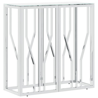 Tavolino Consolle Argento 70x30x70 cm in Acciaio Inox e Vetro - homemem39