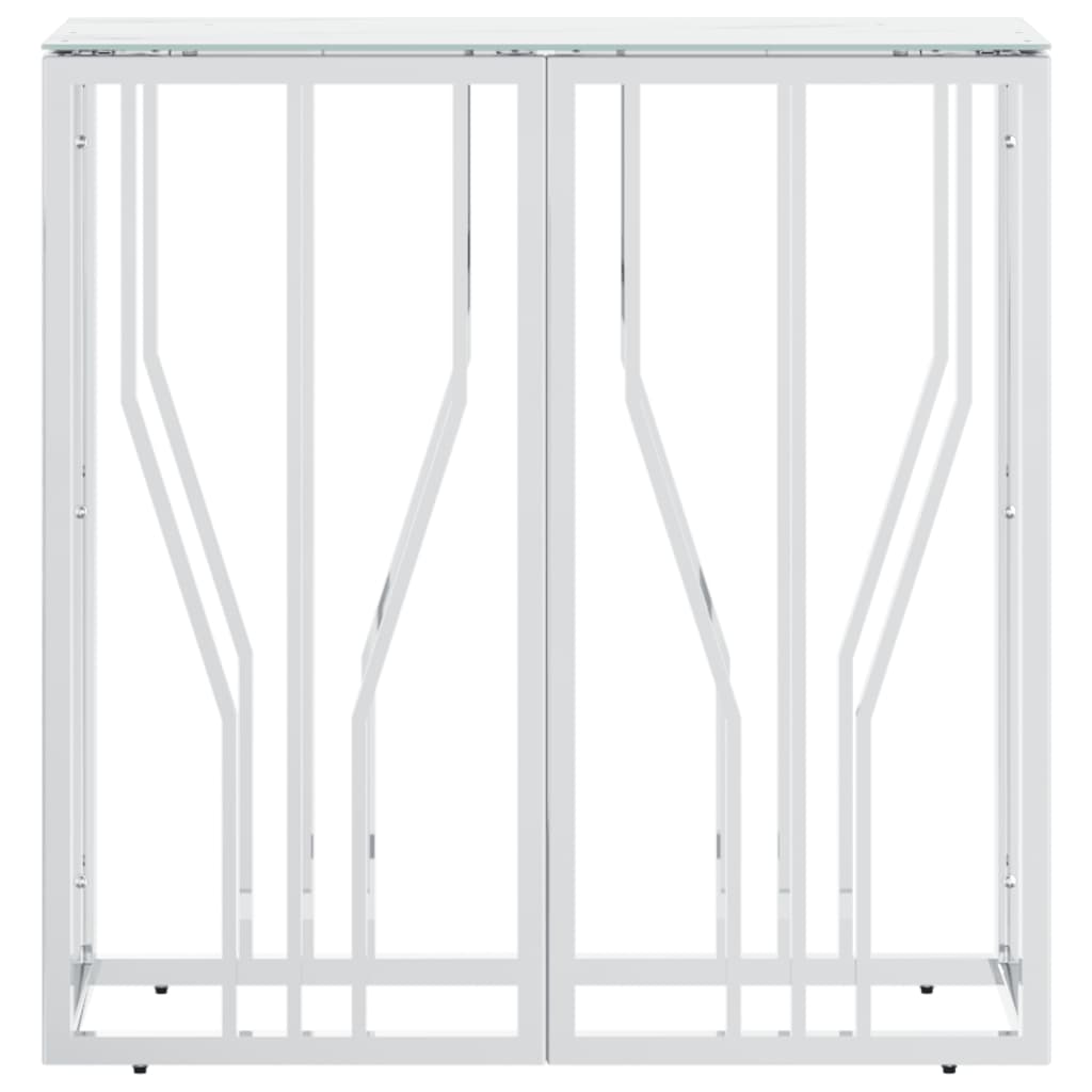 Tavolino Consolle Argento 70x30x70 cm in Acciaio Inox e Vetro | homemem39