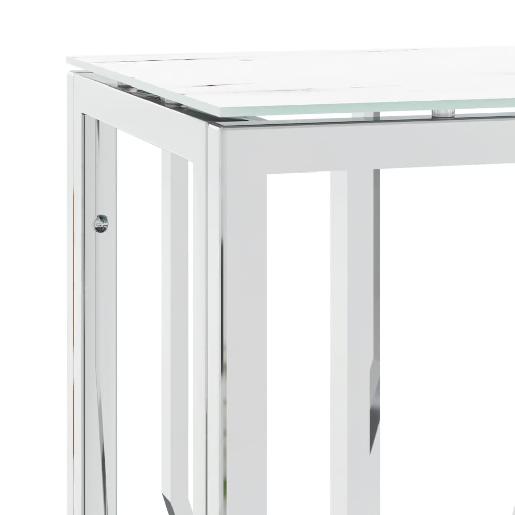 Tavolino Consolle Argento 70x30x70 cm in Acciaio Inox e Vetro | homemem39