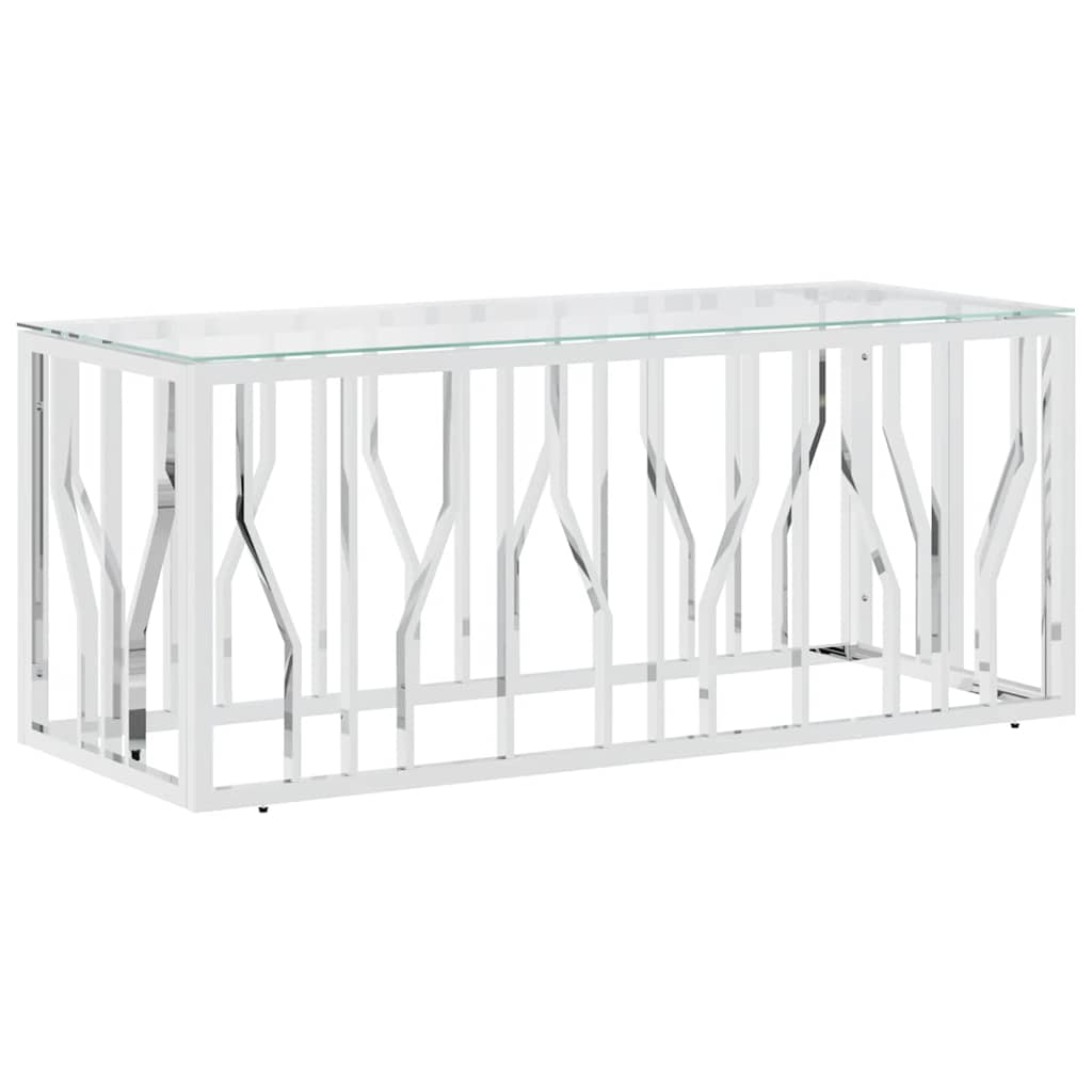 Tavolino da Salotto 110x45x45 cm in Acciaio Inox e Vetro | homemem39