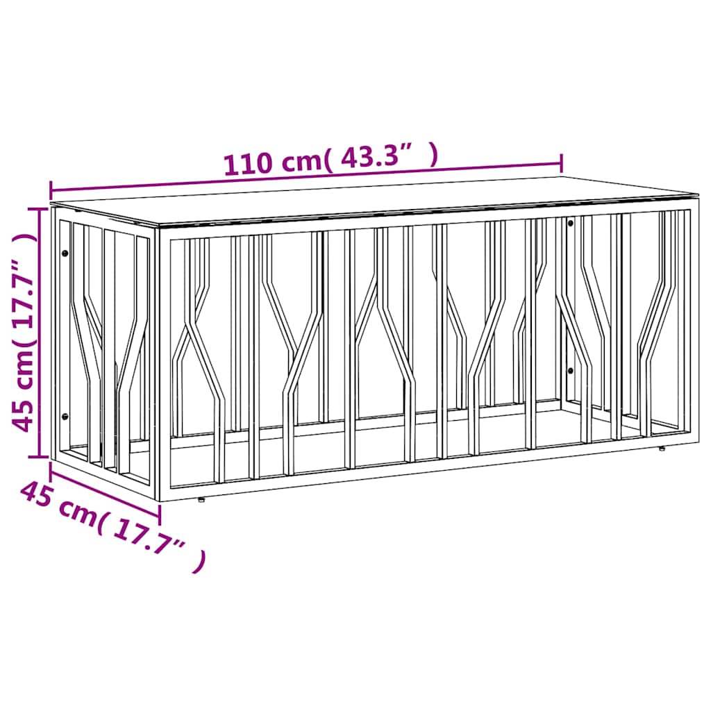 Tavolino da Salotto 110x45x45 cm in Acciaio Inox e Vetro | homemem39