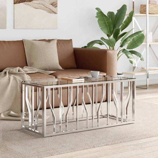 Tavolino da Salotto 110x45x45 cm in Acciaio Inox e Vetro | homemem39
