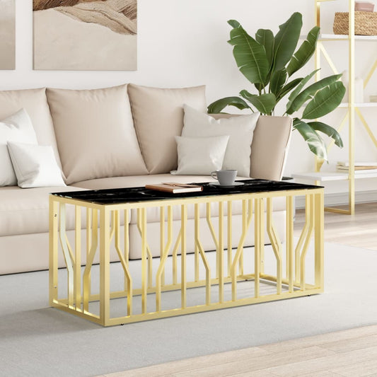Tavolino da Salotto Oro110x45x45 cm in Acciaio Inox e Vetro | homemem39
