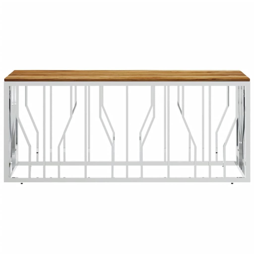 Tavolino da Salotto Argento in Acciaio Inox e Massello d'Acacia