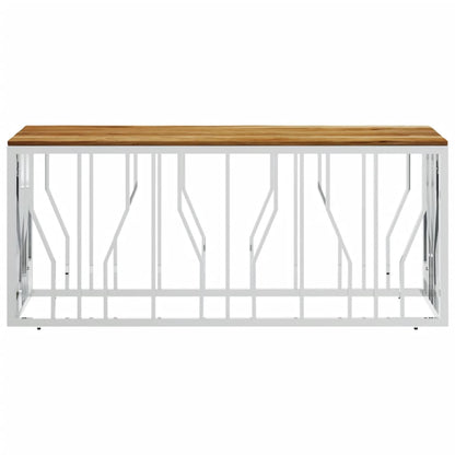 Tavolino da Salotto Argento in Acciaio Inox e Massello d'Acacia