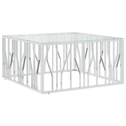 Tavolino da Salotto 100x100x50 cm in Acciaio Inox e Vetro | homemem39